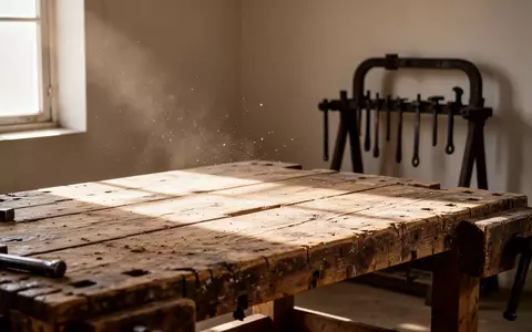 Ein leerer, sonnendurchfluteter Holztisch in einer Werkstatt, der eine ruhige und professionelle Arbeitsumgebung symbolisiert. - Foto: über boerse-global.de