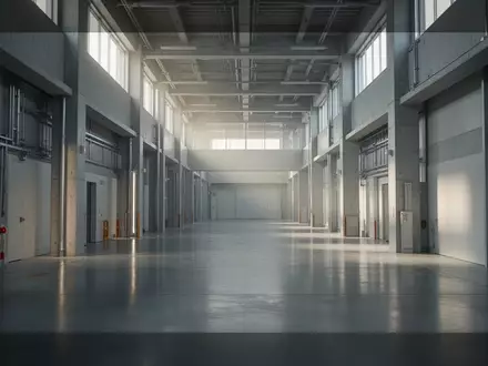 Ein minimalistischer, leerer Logistik-Verteilerraum in einem modernen Industriegebäude in Tokio bei Tageslicht. - Foto: über boerse-global.de