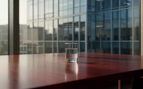 Ein minimalistischer Arbeitsplatz mit einem Holztisch und natürlichem Lichteinfall vor einem modernen Bürogebäude. - Foto: über boerse-global.de