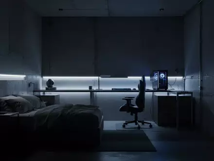 Ein minimalistisch eingerichtetes, modern beleuchtetes Zimmer in der Dämmerung mit Fokus auf eine ruhige Arbeitsatmosphäre. - Foto: über boerse-global.de