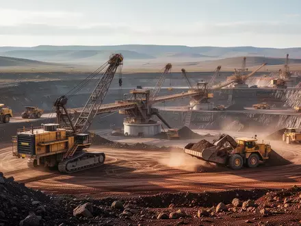 Moderne Goldminenanlage mit schwerem Gerät in einer weitläufigen Industrielandschaft bei Tageslicht. - Foto: über boerse-global.de