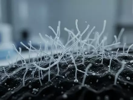 Mikroskopische Aufnahme von Pilzhyphen auf einer biologischen Oberfläche in einer Laborumgebung - Foto: über boerse-global.de
