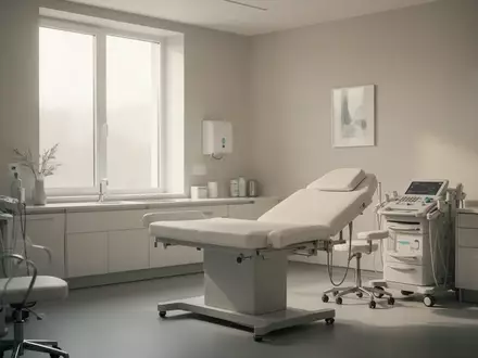 Ein heller, minimalistischer Behandlungsraum in einer medizinischen Praxis mit neutralem, professionellem Ambiente. - Foto: über boerse-global.de