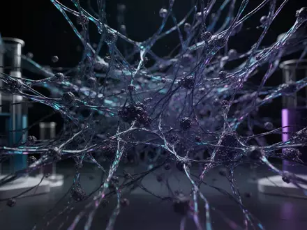 Ein hochauflösendes, abstraktes Bild eines komplexen, leuchtenden Netzwerks aus biologischen Filamenten und neuronalen Strukturen. - Foto: über boerse-global.de