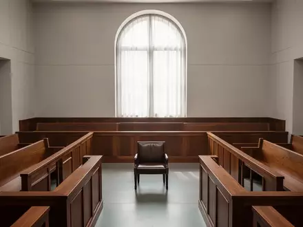Ein leerer, minimalistischer Gerichtssaal mit polierten Holzbänken und natürlichem Lichteinfall durch ein hohes Fenster. - Foto: über boerse-global.de