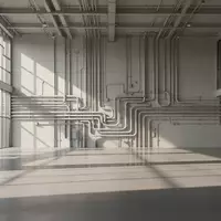 Helle, minimalistische Industriehalle mit klaren architektonischen Linien und geometrischem Schattenwurf. - Foto: über boerse-global.de