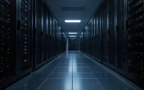 Ein modern beleuchteter Serverraum mit metallischen Bodenfliesen und dunklen Schaltschränken in einer kühlen, industriellen Umgebung. - Foto: über boerse-global.de