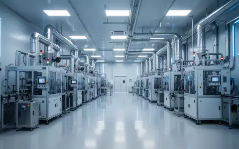 Eine hochmoderne Reinraumumgebung für die Halbleiterfertigung mit komplexen Maschinen und kühler Beleuchtung. - Foto: über boerse-global.de