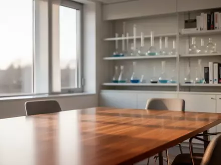 Ein minimalistisch gestalteter Beratungsraum in einem deutschen medizinischen Forschungsinstitut mit hellem Tageslicht. - Foto: über boerse-global.de