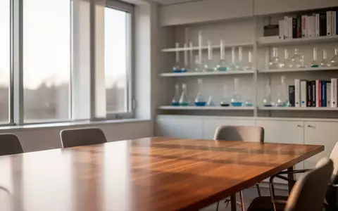 Ein minimalistisch gestalteter Beratungsraum in einem deutschen medizinischen Forschungsinstitut mit hellem Tageslicht. - Foto: über boerse-global.de