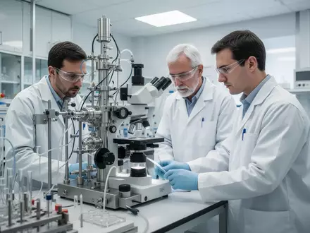 Zwei Wissenschaftler in einem modernen Labor bei der Arbeit an einem Forschungsprojekt. - Foto: über boerse-global.de
