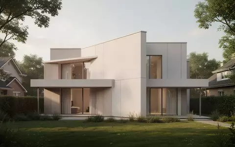 Moderne Fassade eines hellen, architektonisch anspruchsvollen Neubaus in einer ruhigen, begrünten Umgebung. - Foto: über boerse-global.de