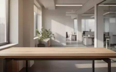 Ein minimalistischer, heller Arbeitsplatz mit Holztisch in einem modernen, menschenleeren Büro bei Tageslicht. - Foto: über boerse-global.de