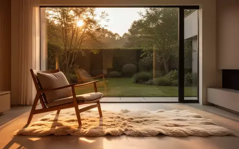 Ein minimalistisch eingerichtetes, sonnendurchflutetes Wohnzimmer mit Blick in einen ruhigen Garten. - Foto: über boerse-global.de