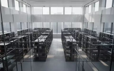 Ein minimalistischer, leerer Archivraum mit geordneten Metallregalen in einem modernen Gebäude bei natürlichem Tageslicht. - Foto: über boerse-global.de
