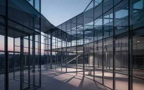 Eine moderne, minimalistische Architektur aus Glas und Stahl bei Dämmerung, die durch klare Linien und geometrische Formen besticht. - Foto: über boerse-global.de