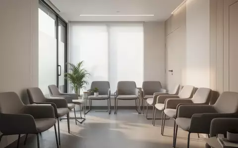 Leerer Wartebereich einer modernen Arztpraxis mit minimalistischer Einrichtung und natürlichem Lichteinfall. - Foto: über boerse-global.de
