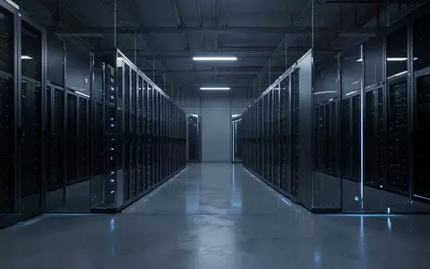 Dunkle, modern gestaltete Serverräume in einer gesicherten Anlage mit metallischen Gehäusen und kühler Beleuchtung. - Foto: über boerse-global.de