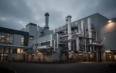 Außenansicht eines industriellen Fabrikgebäudes mit technischer Infrastruktur bei Dämmerung. - Foto: über boerse-global.de