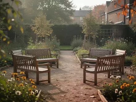 Ein ruhiger, sonnendurchfluteter Gartenbereich mit Sitzgelegenheiten im Freien, der eine Atmosphäre von Gemeinschaft und Fürsorge vermittelt. - Foto: über boerse-global.de