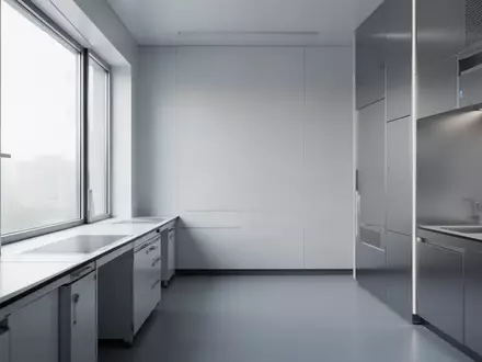 Ein minimalistischer, moderner Laborraum mit neutralen OberflĂ€chen und weichem, natĂŒrlichem Licht. - Foto: ĂŒber boerse-global.de
