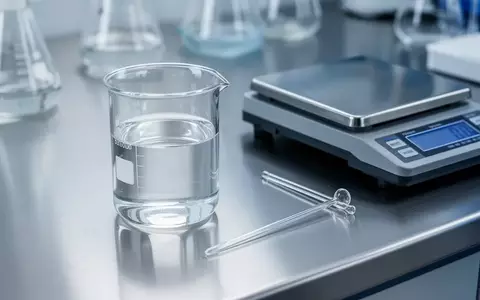 Ein steriler Labortisch aus Edelstahl mit einem Becherglas und Präzisionswaagen in einer klinischen Forschungsumgebung. - Foto: über boerse-global.de
