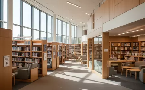 Ein lichtdurchfluteter, moderner Innenraum einer öffentlichen Bibliothek mit Holzregalen und Lernbereichen. - Foto: über boerse-global.de