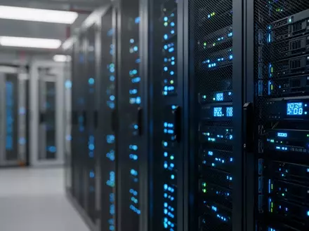 Moderne Serveranlage mit leuchtenden Statusanzeigen in einem Rechenzentrum. - Foto: über boerse-global.de