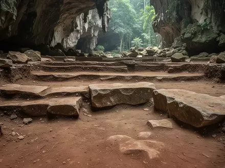 Eine archäologische Ausgrabungsstätte in einer Kalksteinhöhle auf Sulawesi mit natürlichem Lichteinfall. - Foto: über boerse-global.de