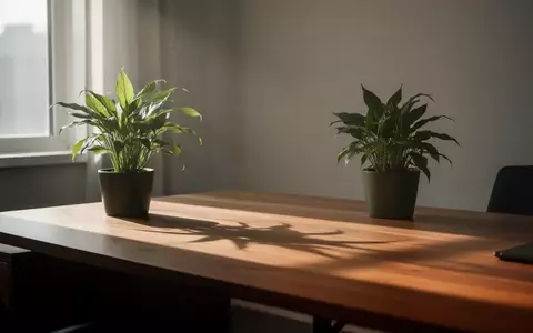Ein minimalistischer, aufgeräumter Schreibtisch in hellem Morgenlicht mit einer einzelnen Pflanze. - Foto: über boerse-global.de