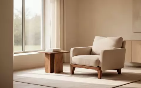 Ein minimalistisch eingerichtetes Wohnzimmer mit hellem Tageslicht, einer gemütlichen Sitzecke und neutralen Beigetönen. - Foto: über boerse-global.de