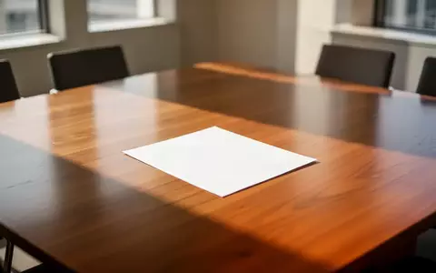 Ein leerer, heller Konferenzraum mit einem einzelnen leeren Blatt Papier auf einem Holztisch. - Foto: über boerse-global.de