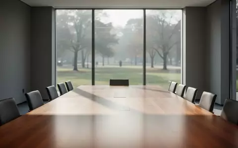 Ein leerer, heller Konferenzraum mit einem Holztisch vor einer Fensterfront mit Blick ins Grüne. - Foto: über boerse-global.de