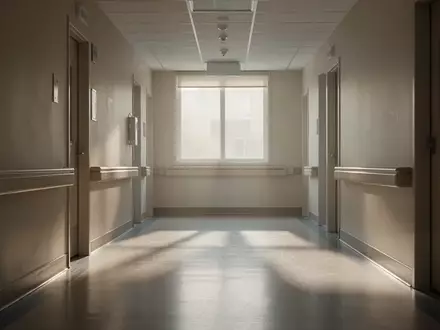 Ein ruhiger, minimalistischer Krankenhausflur mit natürlichem Lichteinfall und neutralen Wandfarben. - Foto: über boerse-global.de
