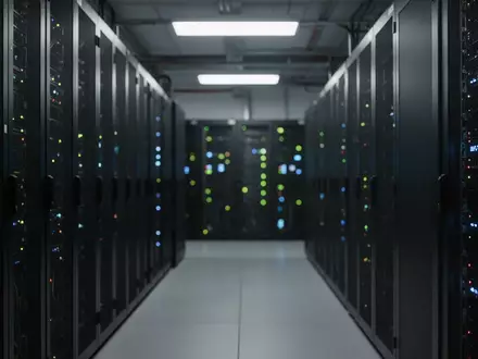 Reihen von Server-Racks in einem modernen Rechenzentrum mit subtiler Beleuchtung. - Foto: über boerse-global.de