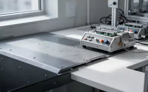 Minimalistische, moderne Werkbank in einem Industrielabor mit Fokus auf Metalloberflächen und präziser Messtechnik. - Foto: über boerse-global.de