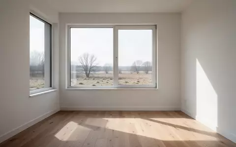 Ein minimalistisch eingerichteter, heller Raum mit großen Fenstern und Blick auf eine ruhige, weite Landschaft. - Foto: über boerse-global.de