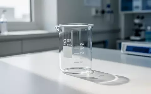 Ein leeres, sauberes Glasgefäß auf einer sterilen weißen Oberfläche in einem modernen medizinischen Labor. - Foto: über boerse-global.de