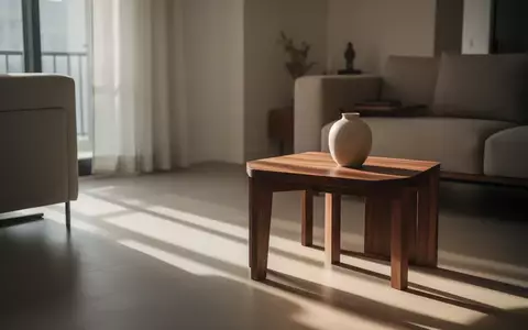 Ein minimalistisch eingerichtetes Wohnzimmer mit einem leeren Keramikvase auf einem Holztisch im sanften Morgenlicht. - Foto: über boerse-global.de
