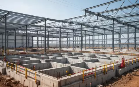 Baustelle eines modernen Logistikzentrums mit massiven Stahlbetonstrukturen und industrieller Lagerarchitektur. - Foto: über boerse-global.de