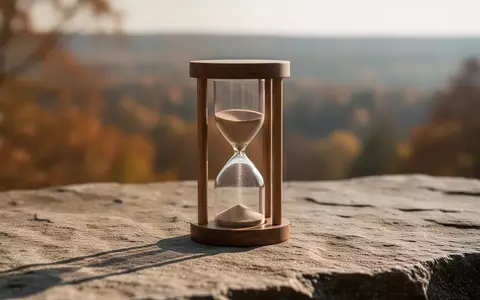 Eine Sanduhr auf einem steinernen Untergrund vor einer herbstlichen Landschaft als Symbol fĂĽr Lebenszeit und Planung. - Foto: ĂĽber boerse-global.de
