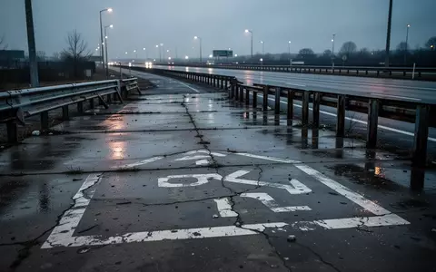 Leerer, nasser Rastplatz an einer Autobahn bei Dämmerung mit Leitplanken und Bodenmarkierungen. - Foto: über boerse-global.de