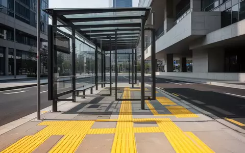 Eine moderne, barrierefreie Bushaltestelle im urbanen Raum mit taktilen Bodenleitsystemen für sehbehinderte Menschen. - Foto: über boerse-global.de