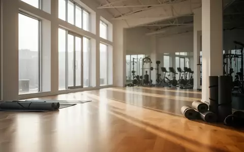 Heller, minimalistischer Fitnessraum mit Holzboden und einfallendem Sonnenlicht, keine Personen. - Foto: über boerse-global.de