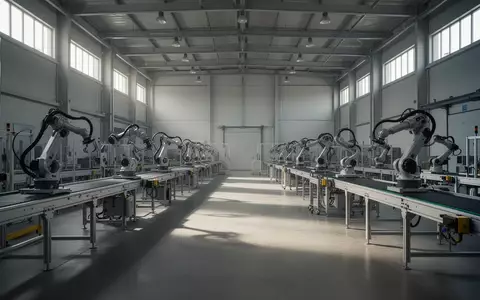 Eine moderne, leere Industriehalle mit automatisierten Fertigungsanlagen und neutralem Betonboden. - Foto: über boerse-global.de