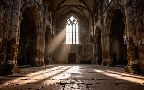 Ein stimmungsvoller, menschenleerer Innenraum einer mittelalterlichen Kathedrale mit weichem Lichteinfall durch ein hohes Bogenfenster. - Foto: über boerse-global.de
