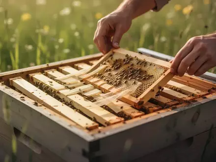 Holzrahmen eines Bienenstocks in einer sonnigen Wiese zur Veranschaulichung betrieblicher Ausbildungsprojekte. - Foto: über boerse-global.de