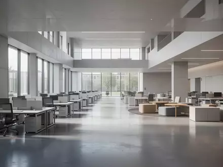 Ein moderner, minimalistischer Innenraum einer Behörde mit klaren architektonischen Linien und natürlichem Lichteinfall. - Foto: über boerse-global.de