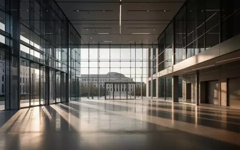 Innenansicht eines modernen, leeren Regierungsgebäudes mit minimalistischer Architektur und einfallendem Tageslicht. - Foto: über boerse-global.de