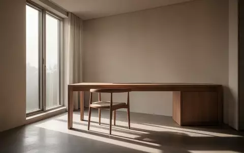 Ein minimalistischer, leerer Arbeitsplatz mit einem Holztisch vor einem hellen Fenster, der Ruhe und klare Abgrenzung symbolisiert. - Foto: über boerse-global.de